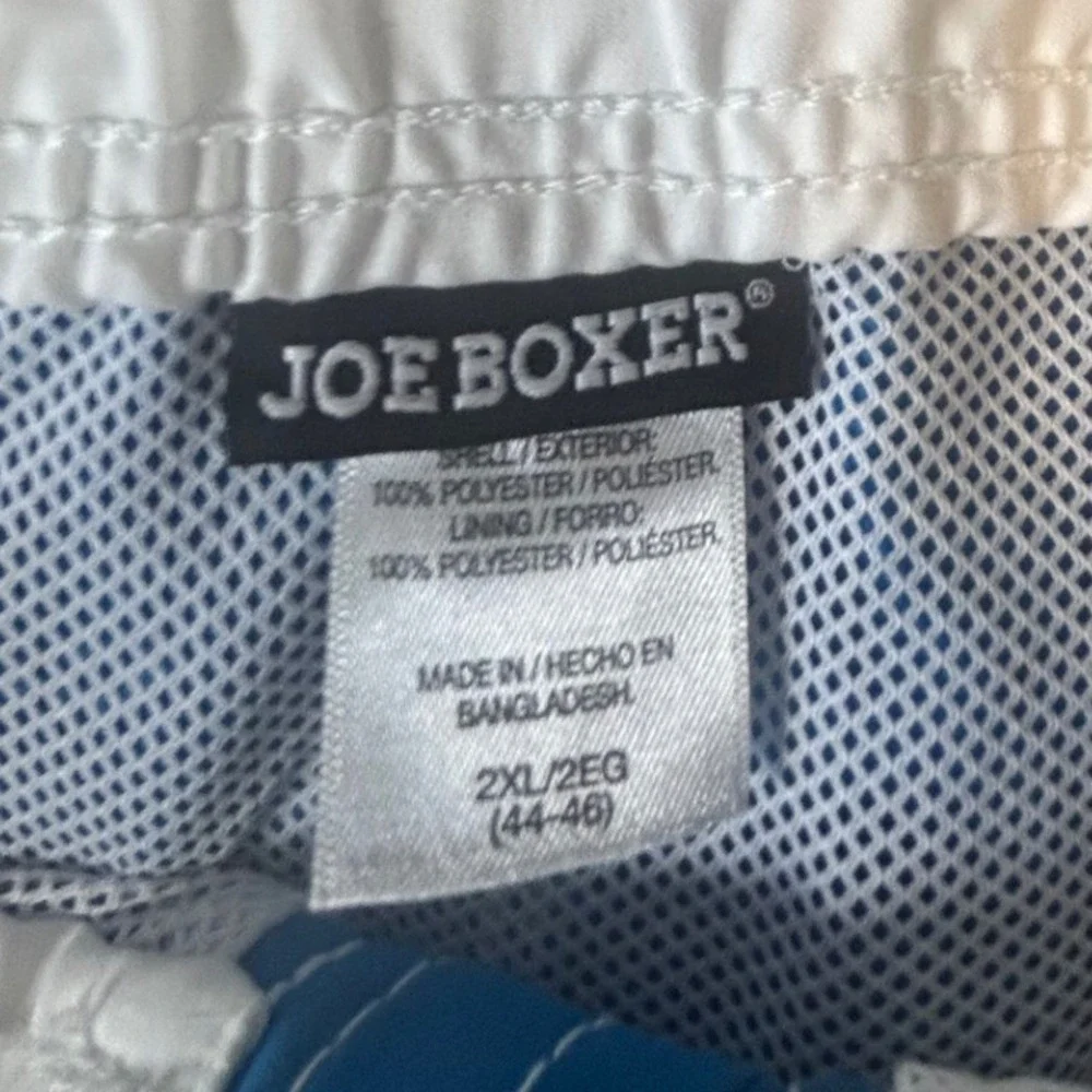 Joe Boxer‎ Mens Blue Cargo Swim Trunks White Stripe Mesh Lined Board Shorts 2XL